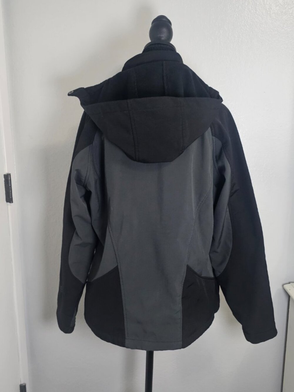 Free Country Softshell Black Gray Detachable Hood Fleece Womens Jacket Size M - Picture 3 of 6